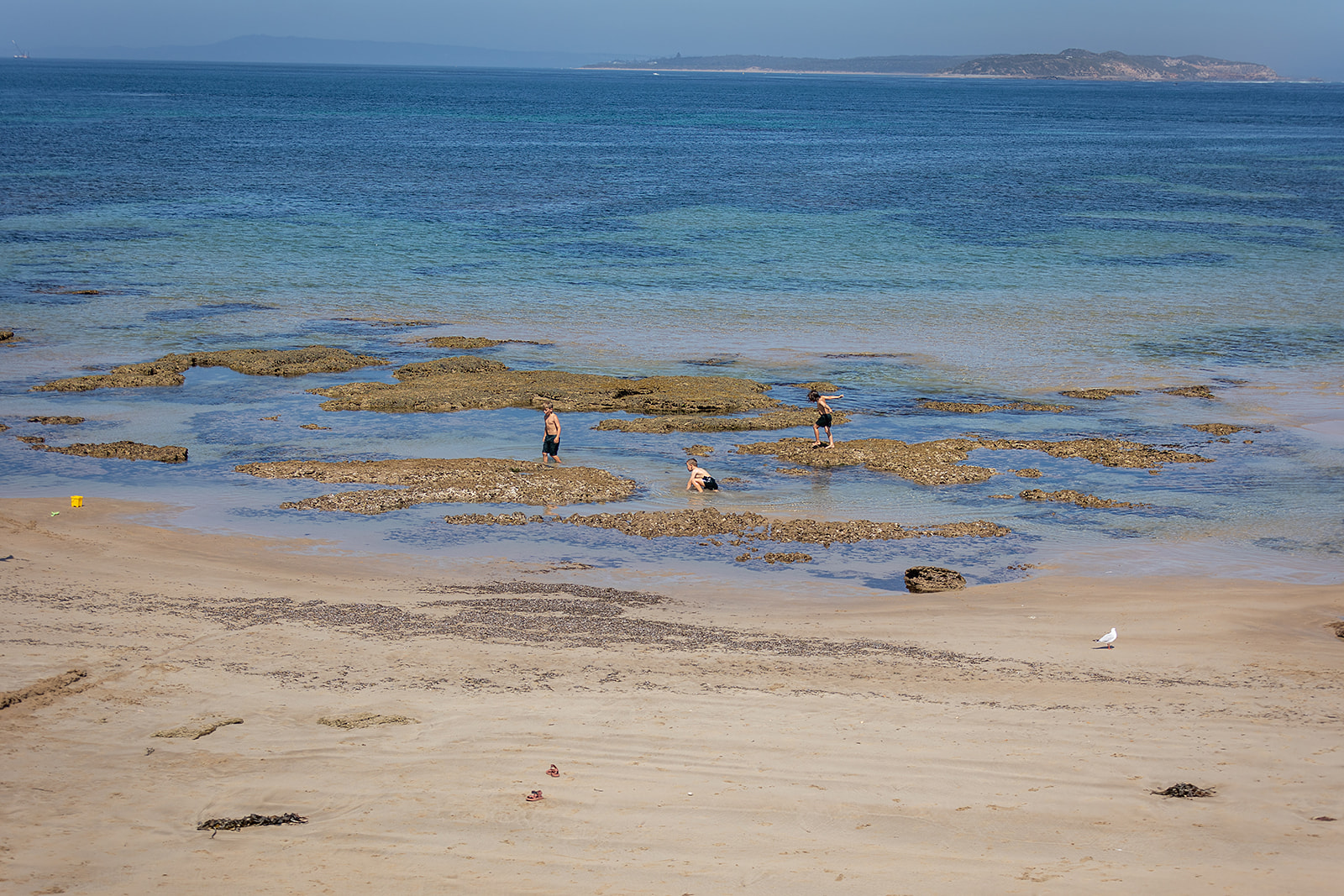 Rock pools and clear shallow water on the Point Lonsdale shoreline